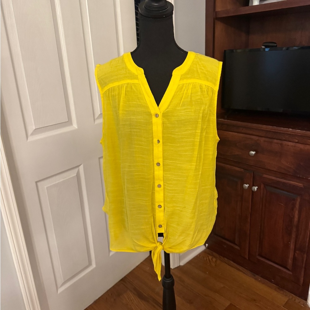 Zac & Rachel Yellow Sleeveless Mandarin Collar Blouse